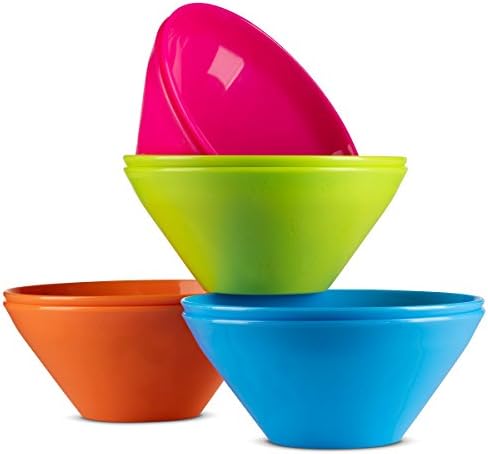 Kids Plastic Bowls By Plaskidy - Kids Bowl Set includes 8 Small Plastic Bowls 15 OZ Microwave/Dishwasher Safe, BPA Free, 4 Bright Colors, Great for Baby/Toddler Soup Bowls, Cereal Bowls, Snack Bowls.