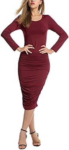 Babequeen 2017 Fashion Official Dress for women Cocktail Party With Sleeves Fall Casual(L,Wine red)
