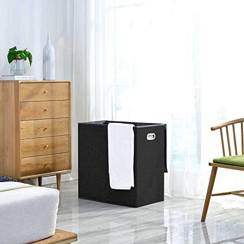 Double Laundry Hamper with Removable Liners and Lid, Collapsible Clothes Basket with