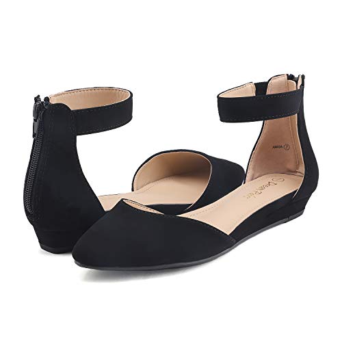 DREAM PAIRS Women's Black Nubuck Low Wedge Ankle Strap Flats Shoes Size 8.5 M US Amiga Pricepulse