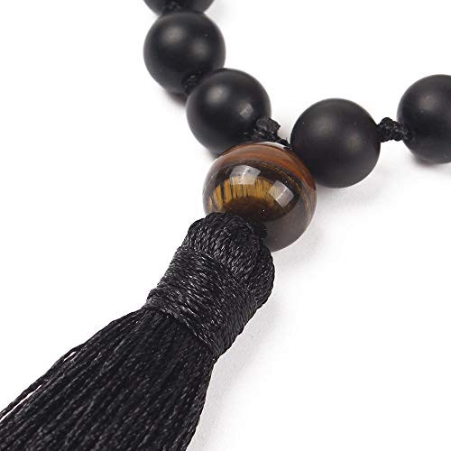 GVUSMIL 108 Mala Beads Meditation Necklace/Natural Gemstone Jewelry/Mala Beads Necklace/Buddha Necklace - Buddhist Prayer Beads/Tassel Necklace (Black Matter) - Thumbnail 2