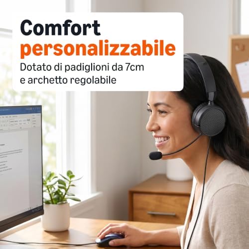 - Cuffie Over-Ear per Computer con Cavo, Microfono Regolabile, Connessione da 3,5 mm, Controllo Cablato con USB-A, Pieghevoli, Cuffie per Ufficio, Smartphone, PC, Laptop, Nero