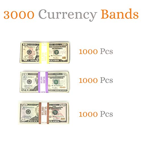Money Bands Currency Sleeves Straps - Made in USA (Pack of 3000) Self-Adhesive Assorted Money Wrappers for Bills Color Coded Wraps Meets ABA Standards, 7.5 x 1.25 inches -  Recyclable Kraft Paper - Thumbnail 2