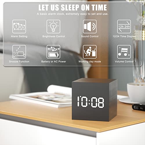 WulaWindy Digital Alarm Clock Wooden LED Light Multifunctional Modern