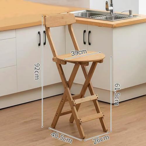 Zucng Bamboo Folding Bar Stool Kitchen Counter Stools with Backrest and Footrest, Portable Bar Chairs for Home Kitchen Island Breakfast, No Assembly, Natural