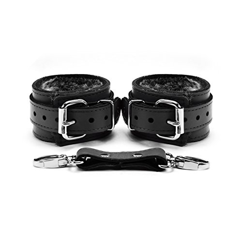 VP Leather Full Grain Leather Handcuffs Leg Cuffs (Royal Black, Ankle)