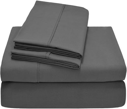 #1 Bed Sheet Set - HIGHEST QUALITY 100% Egyptian Cotton 800 Thread-Count Wrinkle, Fade, Stain Resistant - 4 Piece Set 16" Drop -By"Rajlinen" (Dark Grey Solid, Short Queen)