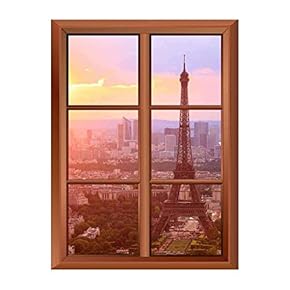 Wall26 Removable Wall Sticker/Wall Mural - Eiffel Tower in Paris - Creative Window View Vinyl Sticker - 24"x32"