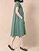 Mordenmiss Women's Cotton Linen Tunic Dress Pleated Short Sleeve Sundresses Summer Daily Pullover with Pockets L Green