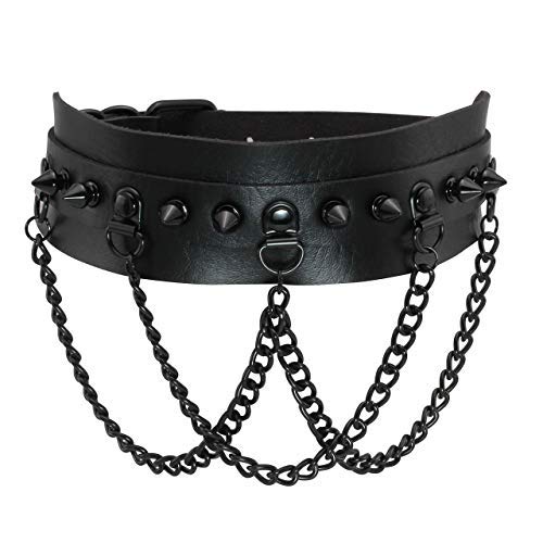 Manfnee Chain PU Leather Collar Choker Punk Goth Studded Rivet Choker Necklace for Men Women