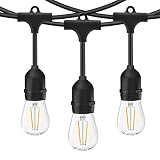 Banord 48 Foot LED Outdoor String Lights,S14 2W x 18 Vintage Bulbs Waterproof String Lighting,E26 x 15 Sockets Hanging Light, Commercial Grade Ambience LED Light String for Patio, Backyard, Wedding.