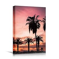 Canvas Wall Art Silhouette Palm Tree Bedroom Multicolor Nature Neon Photography Trees Tropical Urban - 12x18 inches