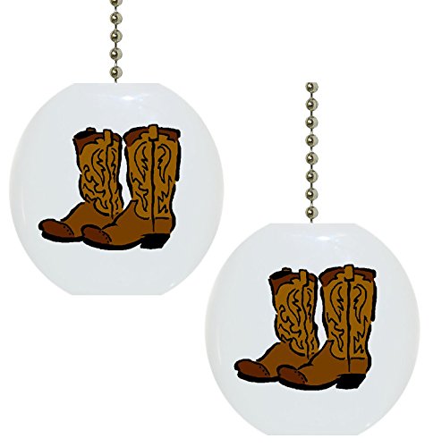 Set of 2 Cowboy Boots Farm Western Solid CERAMIC Fan Pulls