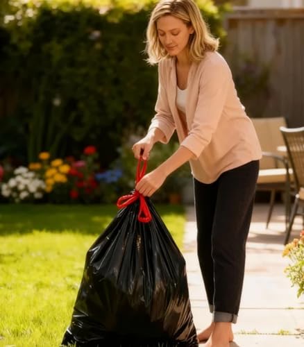 RULDGEE Bin Liners 60 L with Drawstring Pack of 40 Tear-Resistant Bin Bags Opaque Bin Bags Black Waste Bin