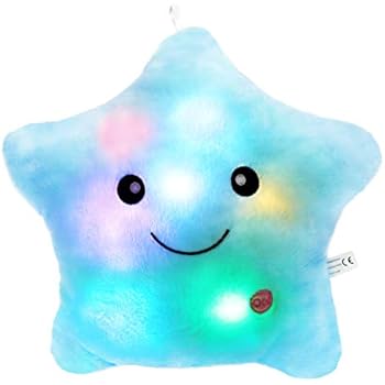 WEWILL Creative Glowing LED Night Light Twinkle Star Shape Plush Pillow Stuffed Toys, Blue