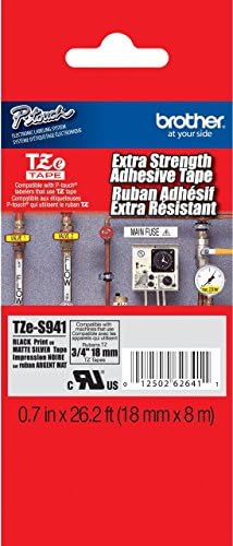 Brother 3/4" (18mm) Black Print on Matte Silver Extra Strength Adhesive P-touch Tape for Brother PT-1700, PT1700 Label Maker