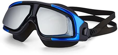 Feiupe FP-8900 Premium Super Big Frame Prescription Swimming Goggle Prescription Swim Goggle Prescription Swim Mask Myopia Swimming Goggle for Nearsighted Swimmer (Blue/Black, -6.0)