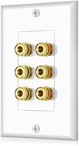 Speaker Wall Plate Premium Quality Gold Plated Copper Banana Binding Post Coupler Type Wall Plate for 3 Speakers (White)