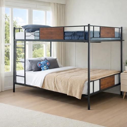 VirtuSync 198 x 105 cm Litera de Metal, Cama Individual con Barandales Altos, Estructura Resistente para Niños, Adolescentes y Adultos