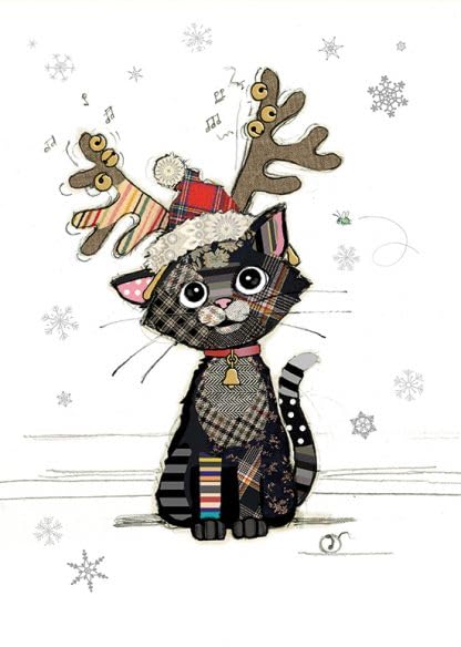 Bug Art Christmas Cards Pack of 8 - Kitten and Antlers Embossed with Foil Details - Eco-Friendly & Recyclable