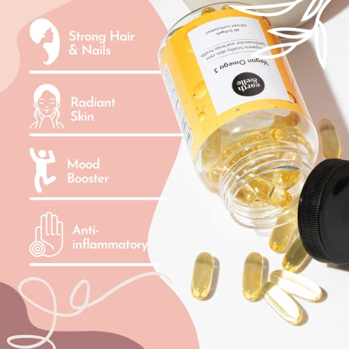 Earth & Elle - Vegan Omega 3 - Algae Omega 3 - Vegan Omega 3 Supplement w/ Algae Oil - Contains Vegan EPA DHA - 2 Month Supply - Boosts Mood & Promotes a Healthy Heart - 60 Algae Oil Softgels