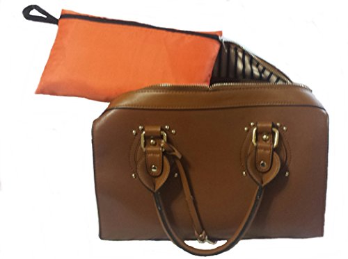 Alnoor USA Car Seat Travel Bag and Carrier for Gate Check with Travel Pouch - Bright Orange with Blue Letters for Airport, Airplane Gate Check, Car Trips, Carseat Travel Bag for Travel & Storage