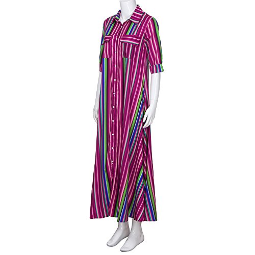 TOTOD Women Multicolor Dress Women Half Sleeve Striped Multicolor Loose Button Bohe Beach Long Robe Dress Pink