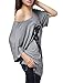 Allegra K Women Short Batwing Sleeve Portrait Pattern Loose Fit Tunic Top, Gray, Large / US 14