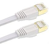 CAT7 Flat Ethernet Cable, Fosmon (White - 3 Feet) CAT7 Snagless RJ45 Ethernet Network Patch Cable [FLAT Tangle Free] - Ultra Speed 10 Gigabit 600Mhz Patch - Modem/Router/LAN/Printer/MAC/Laptop