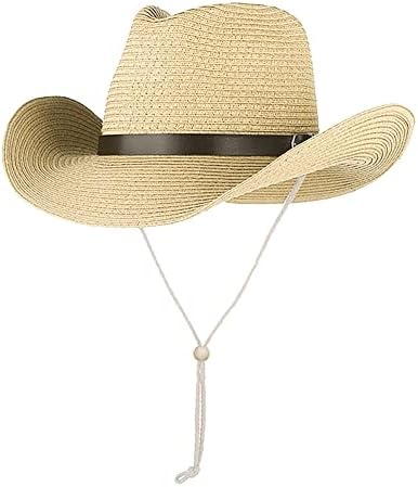Wide Brim Straw Cowboy Hat for Men Women Western Cowgirl Sun  display picture 3