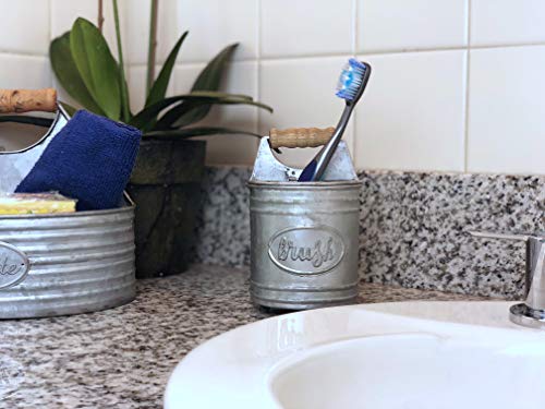 Autumn Alley Rustic Metal Hinged Toothbrush Holder | Adds Organization and Farmhouse Charm to Your Countertop (Galvanized Grey)