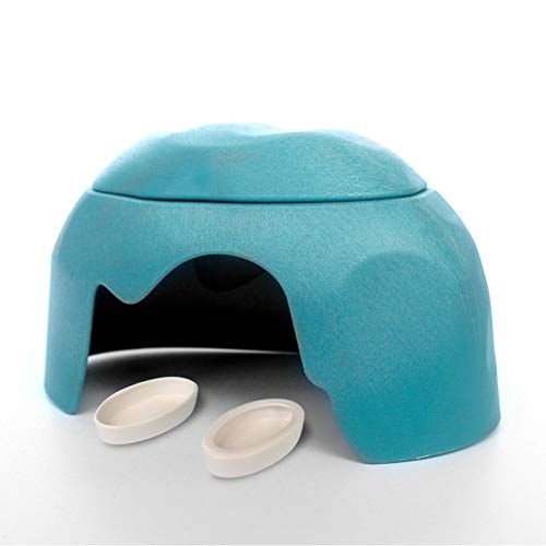 OMEM Reptiles House Reptile Hide Habitat Humidify Cave,Reptile Hideouts Box Landscaping with 2 Ceramic Sink for Beard Dragons Lizards Snakes Turtles Spiders Amphibians Reptiles Supplies (Small, Blue)