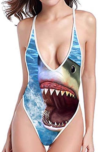 Micandle Women High Cut Low Back One Piece Straps V Neck Print Swimwear Monokini Beach Bathing Suits