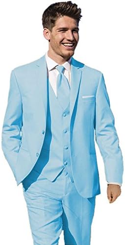 GMW Mens Custom Made Groomsman Notch Lapel Tuxedo Suit Jacket Vest Pants Set Light Blue 42R