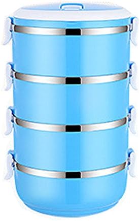 1/2/3/4 Layer Stainless Steel Bento Insulated Lunch Box Food Storage Container Thermo Server Thermal (4 layer, Blue-1)