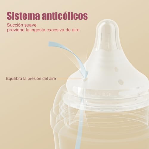Glass Baby Bottles, Anti-Colic Bottles, 3 Months+, 240 ml, with Medium Flow Nipple 2 (M) Silicone, Lightweight and Easy to Clean, BPA Free, Pack of 2 - White