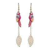 D EXCEED Fashion Parrot Bird Leaf Charm Long dangling Hook Earrings for Teenage Girls