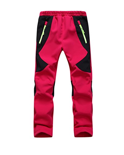 Youth Snow Pants with Reinforced Knees and Seat,Warm Climbing Trousers For Boys and Girls Red M