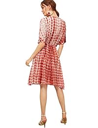 Shein Vestido de mujer de verano con cuello en V profundo, manga corta, con nudo y un color