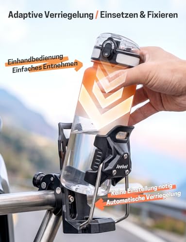 Jeebel Motorcycle Bottle Holder, Cup Holder, Adaptive Locking with 12-45 mm Anti-Theft Metal Clamp, Compatible with 50-80 mm Diameter Water Bottles, Drink Holder for ATV Bicycle Scooter