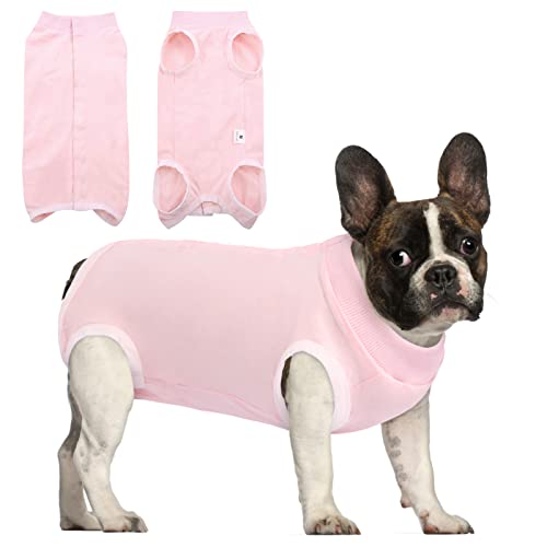 SAWMONG Dog Recovery Suit, Recovery Suit for Dogs After Surgery, Dog Spay Surgical Suit for Female Dogs, Dog Onesie Bodysuit for Surgery Male Substitute E-Collar Cone, Pink, Large