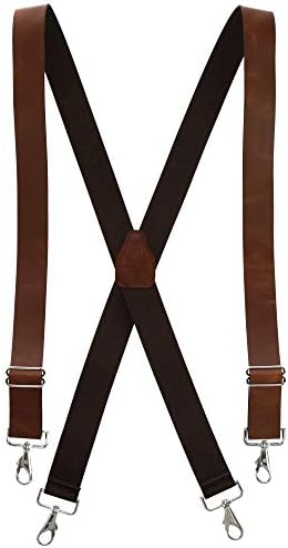 メンズ スムースレザー 幅広サスペンダー メタルスイベルフックエンド