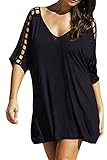 LOV ANNY Women's Casual V Neck Cutout Sleeve Loose Beach T Shirt Dress