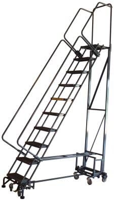 Ballymore Ladders, Narrow Isle Rolling Ladder With Folding Rails, Navfor9, Steps Including Top Step: 9, Top Step Height: 90, Overall Height: 123, Basew X L: 26 X 63, Weight: 192, Nav-9Rf