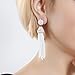 NLCAC Women's Beaded tassel earrings Long Fringe Drop Earrings Dangle White
