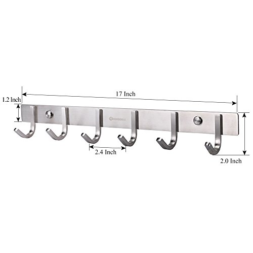 HOMEIDEAS Coat Hook Rack Wall Mounted 17Inch Brushed Nickel SUS304