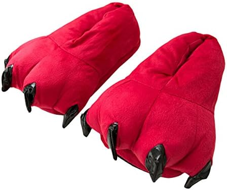 FWQ PLush Slipper Dinosaur Paw Shoes Adult Kids Cartoon Animal Slippers (Medium(35#--39#), Red)