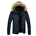 Men’s Winter Outdoor Down Zipper Thick Jacket Outwear Puffer Coats with Fax Fur Hoodie (XS, Blue)