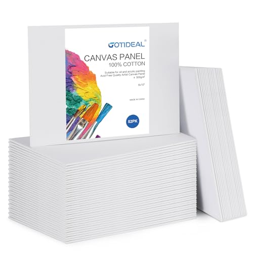 GOTIDEAL Canvas Boards, 8x10 inch of 52, Gesso Primed White Blank Canvases for Painting - 100% Cotton Art Supplies Canvas Panel for Acrylic Paint, Pouring, Oil Paint