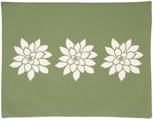 Wabisabi Green Bloom Modern Fabric Placemats, 17 by 13-Inch, Floral, Olive Green, Set of 4